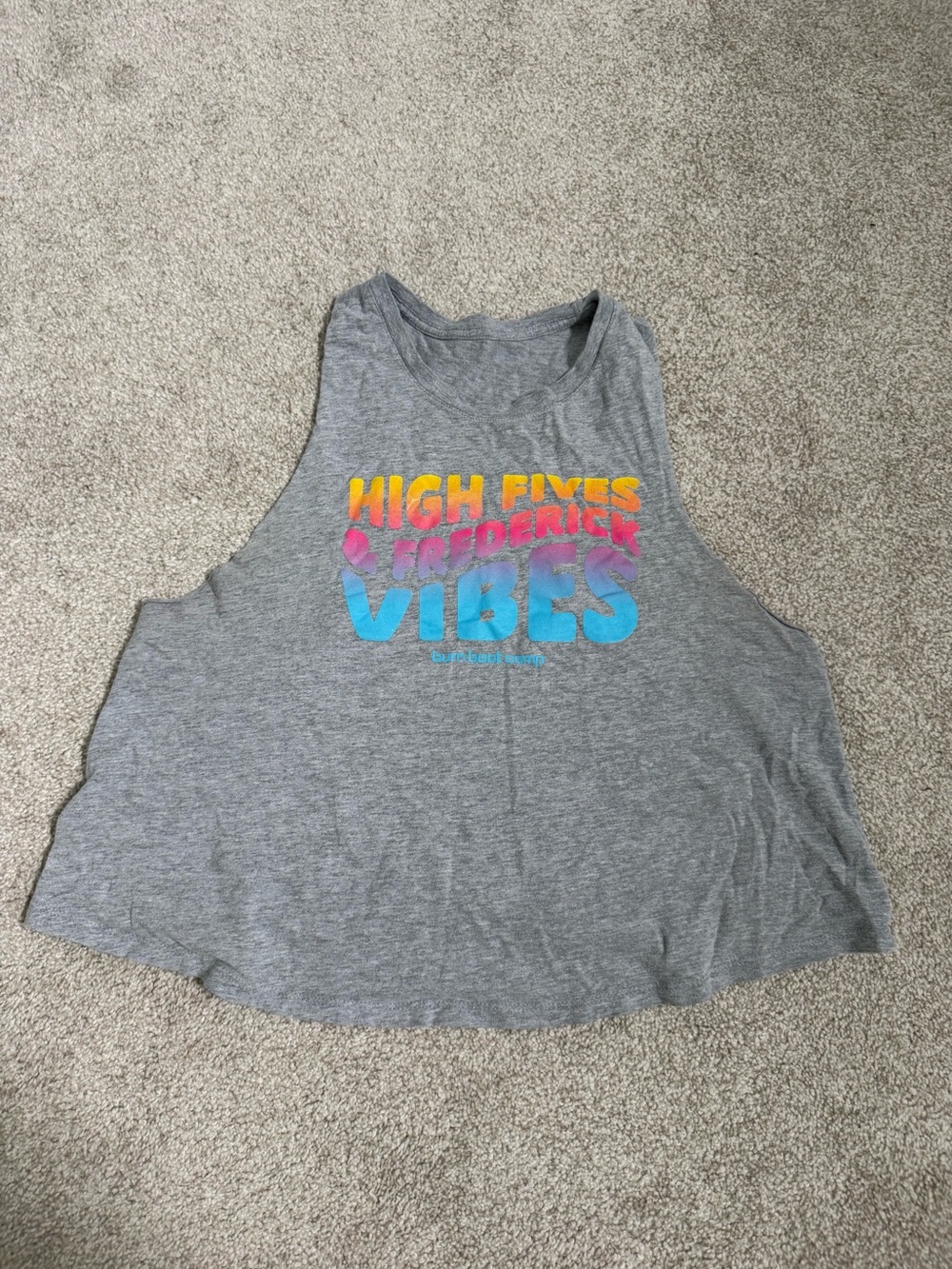 Women's Gray Crop Tank Top with Multicolor "VIBES" Graphic
